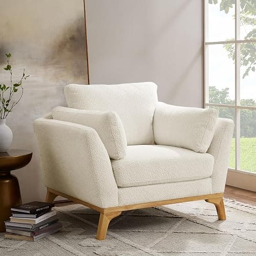 VANOMi Large-Sized Accent Chair, Thick Cushion Bedroom Reading Chair, Comfortable Living Room Single Sofa, Boucle Milky White - Image 1