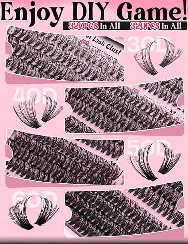 Goddvenus Cluster Lashes Kit Individual Eyelashes 30D 40D 50D 60D Natural Wispy D Curl Lash Clusters 320pcs 12mm-18mm EyelashClusters Fluffy Lashes Individual Cluster For DIY Lash Extension thumbnail 4