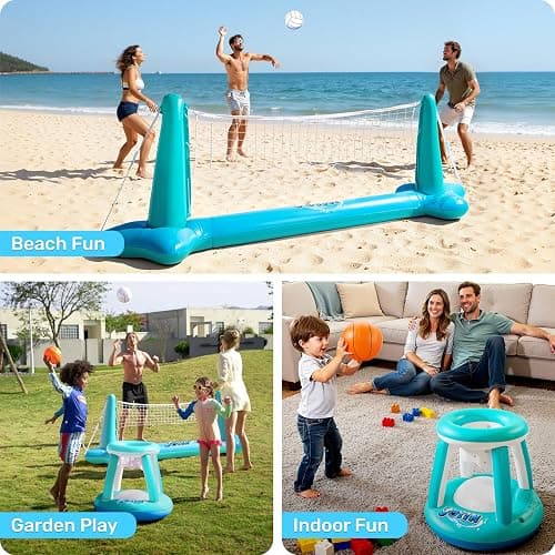JOYIN Inflatable Pool Float Set Volleyball Net & Basketball Hoops, Floating Swimming Game Toy for Kids and Adults, Summer Floaties, Volleyball Court (105”x28”x35”)|Basketball (27”x23”x27”),L-Blue thumbnail 7