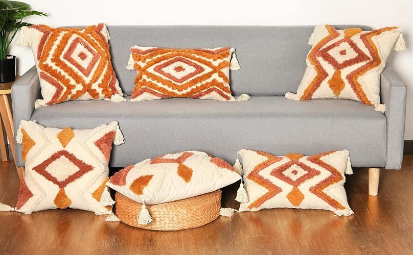 Merrycolor Boho Lumbar Throw Pillow Cover 12x20 inch,Bohemian Tufted Decorative Pillow Covers with Tassels for Couch Sofa Bedroom Living Room thumbnail 7