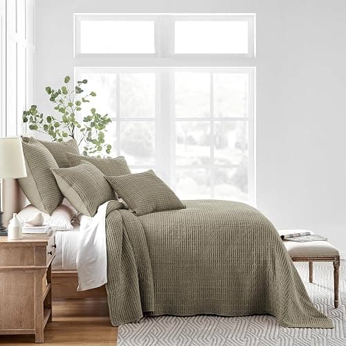 Levtex Home Mills Waffle Queen Bedspread Set (106x106in) with 2 Pillow Shams (26x20in) - Taupe - Cotton Waffle Queen Size Bedspread Set - Lightweight, Soft, Pre-Washed thumbnail 2