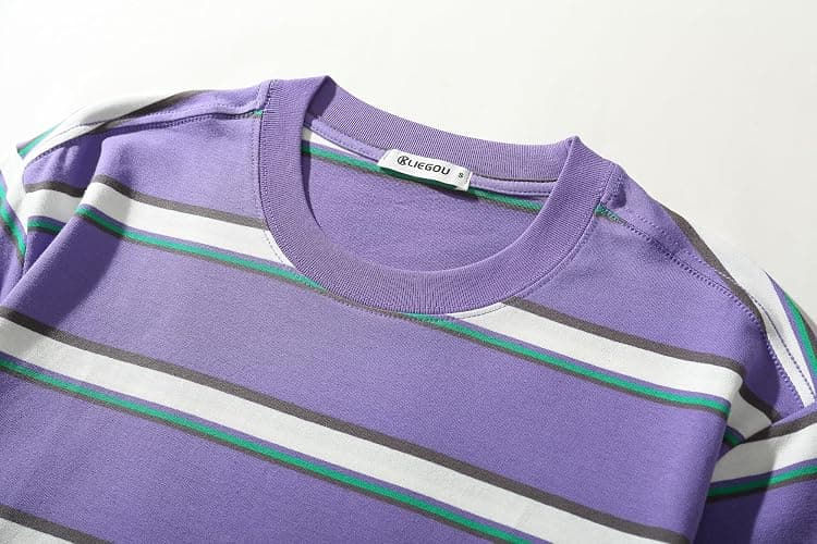 KLIEGOU Men's Fashion Loose Fit Crewneck Stripe T-Shirt thumbnail 5