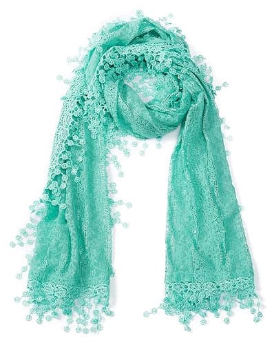 Women's lightweight Feminine Lace teardrop fringe Vintage Mesh Crochet Tassel Scarf for Women - Image 1