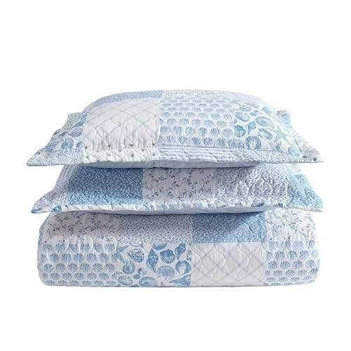 Laura Ashley - Queen Quilt Set, Reversible Premium Bedding with Matching Shams, Luxuriously Soft Home Decor (Colleens Coastal Patchwork Blue, Queen) thumbnail 6