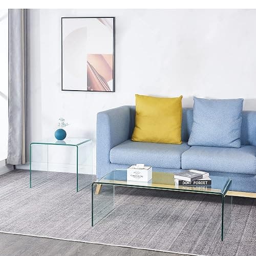 Premium Tempered Glass Coffee Table,Small Modern Clear Coffee Table for Living Room,Match Well with Rug - Clear - 43.3"x19.7"x13.8" thumbnail 5