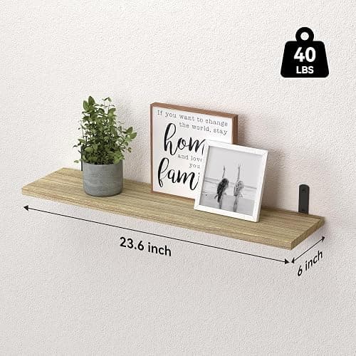 WOPITUES Wood Floating Shelves Set of 6, 24 inch Long Floating Shelves for Wall Decor, Farmhouse Shelf for Bedroom, Bathroom Storage Shelves, Book Shelves for Living Room - Rustic Brown thumbnail 3