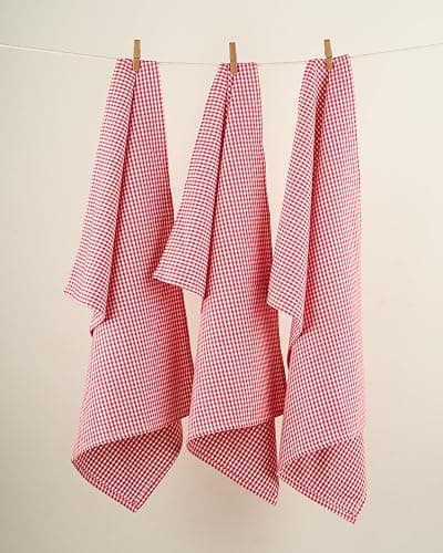 Casa De Lan Kitchen Towel Set – Pack of 6 (22’’ x 32’’) Extra Large Jumbo Premium Cotton Dish Towels for Kitchen – Flat Check Towels – Absorbent – 100% Cotton – with Hanging Loop-Red thumbnail 3