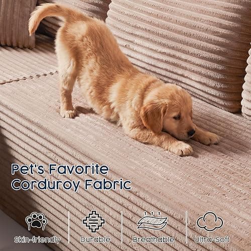 No Assembly Cloud Modular Sectional Sofa，108" U-Shape Corner Couch with Ottoman - Plush Corduroy, Deep Seating, Right Chaise (Camel) | Modern Minimalist Living Room Furniture thumbnail 9