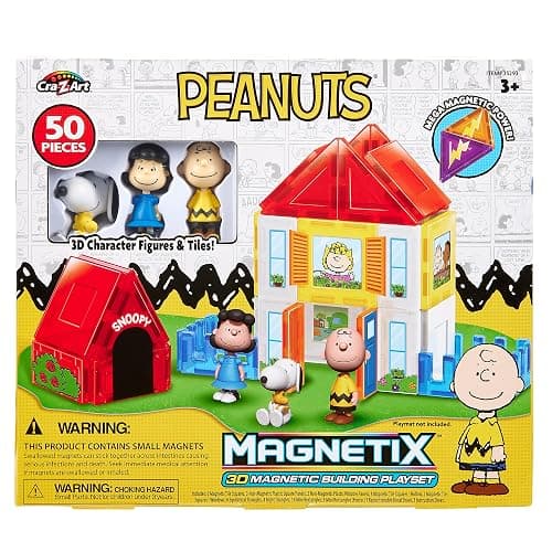 Cra-Z-Art Magnetix 3D Peanuts Charlie Brown and Friends Magnetic Building Tile Playset, Educational, STEM Toys for Ages 3+, 50 Pieces - Image 1