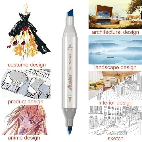 ABEIER 81 Colors Alcohol Markers - Brush & Chisel Dual Tip Sketch Markers, Plus 1 Blender, Permanent for Kids & Adults Coloring & Illustration thumbnail 4