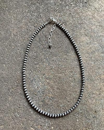 4mm Sterling Silver Oxidized Pearl Bead Necklace Southwestern everyday wear Navajo Style thumbnail 3