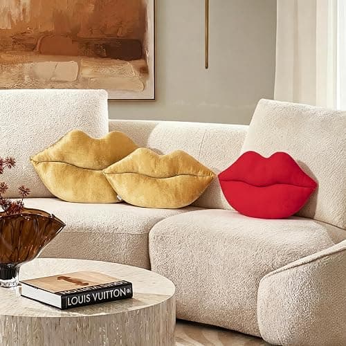 AELS 3D Large Lips Throw Pillows, Soft Decorative Love Pillows, Velvet Cute Pillow, 24 x 12 inches for Couch, Sofa, Bed, Living Room, Bedroom, Bronze Gold thumbnail 7