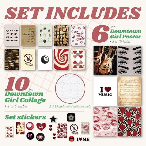 97 Decor Downtown Girl Room Decor - Y2K Room Decor Aesthetic 2000s, Mini Downtown Girl Posters for Room Aesthetic, Small Red Coquette Wall Decor Y2k Wall Art Prints for Teen Girls (8x10 Unframed) thumbnail 2