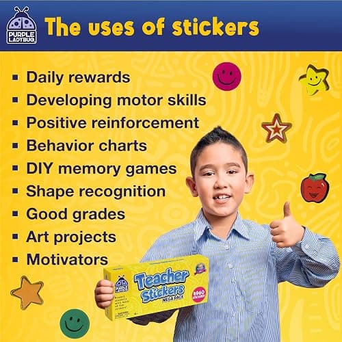 PURPLE LADYBUG Teacher Stickers for Students - 4960 Reward Stickers for Kids Classroom Supplies, Teacher Must-Haves for Classroom Reward Charts, Star, Back to School Gift thumbnail 6