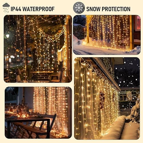 Dazzle Bright 300 LED Curtain Lights, Plug in Fairy Curtain Lights for Bedroom, Christmas Hanging String Lights Outdoor for Window Backdrop Wall Wedding Patio Indoor Dorm Party Decor, Warm White thumbnail 7