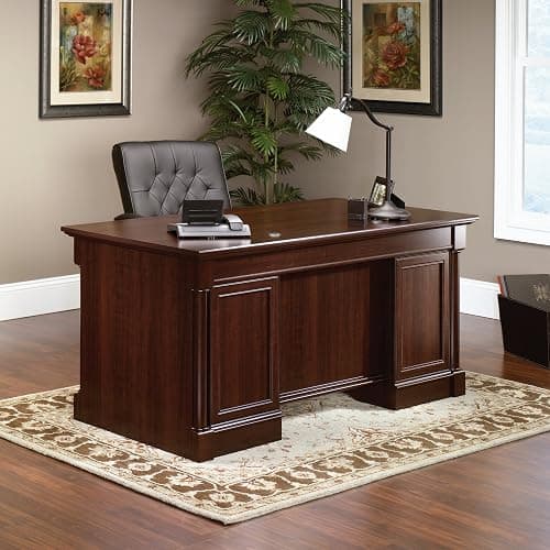 Sauder Palladia Office Desk with Drawers, Executive Desk with File Cabinet Storage, Cable Management, Keyboard Tray, in Select Cherry Finish thumbnail 8