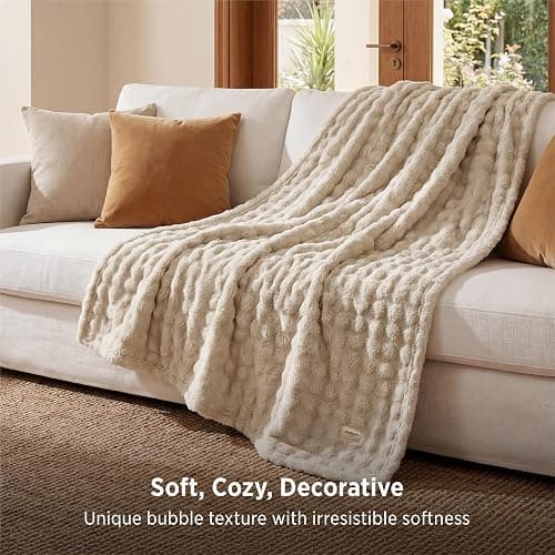 Bedsure Cloud Bubble Blanket, Soft Cozy Throw, Beige, 50"×60" | Lightweight Decorative, Fleece, Couch/Sofa/Bed, Soft, Cute, Gifts for Women, Room Decor thumbnail 5