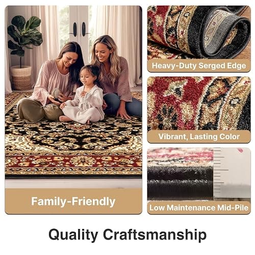Well Woven Barclay Collection Medallion 5x7 Black Area Rug - for Living Room, Bedroom, and Dining Room thumbnail 9