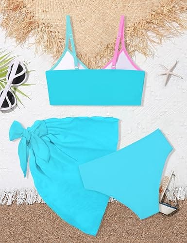 ADIFUN Girls Swimsuit V Neck Bikini Set Color Block with Cover Up 3Pcs Bathing Suits thumbnail 6