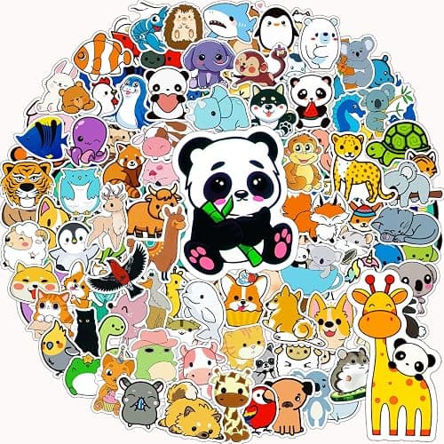 Water Bottle Stickers 100 Pcs Cute Kawaii Animal Sticker Pack, Waterproof Vinyl Animal Stickers for Water Bottles Scrapbook Journal Lunch Box Skateboard Notebook Diary Luggage Guitar Laptop Kindle etc - Image 1