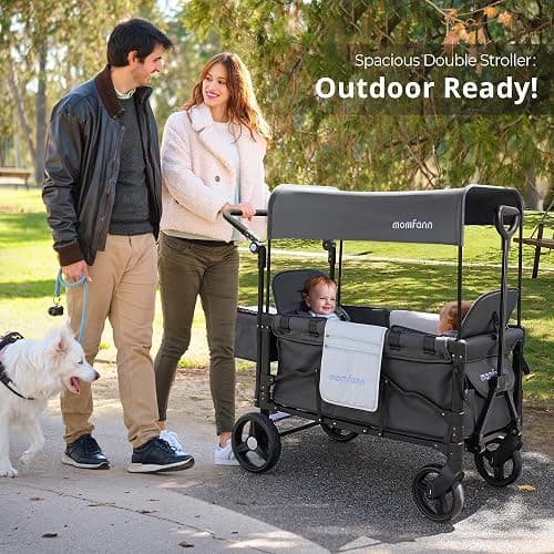 MOMFANN Stroller Wagon for Kids, Wagon Stroller Toddlers 2 Seaters, All-Terrain Baby Wagon Outdoor with Canopy, Parent Organizer, Adjustable Handle & Pull Bar for Infants and Toddlers, Gray thumbnail 2
