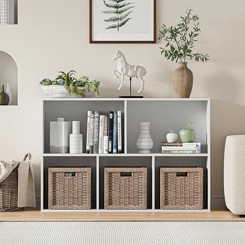 VDNEND Wooden Cube Storage Organizer with Closed Back Panel, 11in Cube Shelf Opening, Bookshelf, Display Shelf,Closet Cabinet for Home and Office (Embossed White, 5-Cube 35.98L*9.45W*24.09H) thumbnail 2