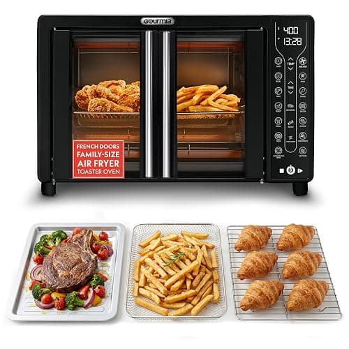 Gourmia Toaster Oven - 6-Slice Capacity, Digital Display, Black | French Door Design Air Fryer Combo, 17 Cooking Presets, Adjustable Time & Temperature, FryForce 360°, Dishwasher-Safe Trays - Image 1
