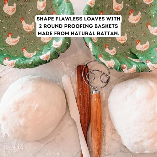 Chicken 10 Piece Sourdough Kit | Vintage Jar | Bannetons Proofing | Custom Cute Jar and Cover | Dough Whisk | Wood Dough Scraper Cutter | Bread Lame | Silicone Spatula thumbnail 5