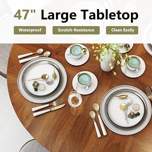 weselon 47 inch Round Dining Table for 4, Kitchen Table Dinner Table with 2-Layer Storage Shelf and Wood Slide Door for Home Dining Room Living Room (Walnut) - Walnut+hidden Storage thumbnail 4