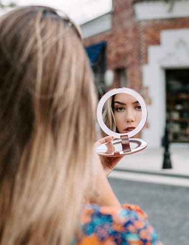 Fancii LED Lighted Travel Makeup Mirror, 1x/10x Magnification - Daylight LED, Compact, Portable, Large 5" Wide Illuminated Folding Mirror - Lumi (Rose Gold) thumbnail 6