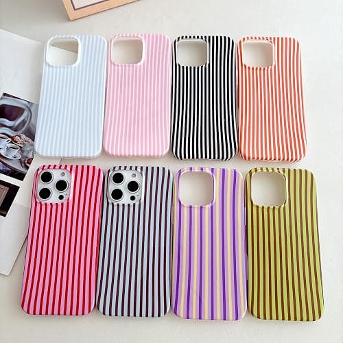 HYUEKOKO Striped Phone Case for iPhone 11, Fashion Retro Stripe Pattern Aesthetic Cover, Soft TPU Slim Shockproof Case for Girls Women-Blue and Coffee thumbnail 5