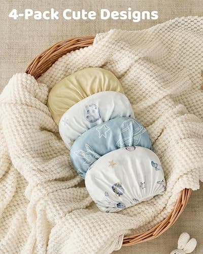 FIEMOL Baby Crib Sheets for Boys and Girls, Toddler Bed Sheets Fitted for 52”x28” Standard Crib and Toddler Mattresses, 4 Pack Soft Stretchy Microfiber Blue Space Astronaut thumbnail 7