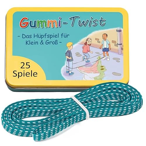GLÜCKSWOLKE Gummitwist + Buch mit 25 Spiele - Indoor & Outdoor Spielzeug für Kinder ab 6, 7, 8, 9, 10 Jahre I Gummi Twist - Kinderspiele für Einschulung in Schultüte I Geschenke für Mädchen & Junge - Image 1