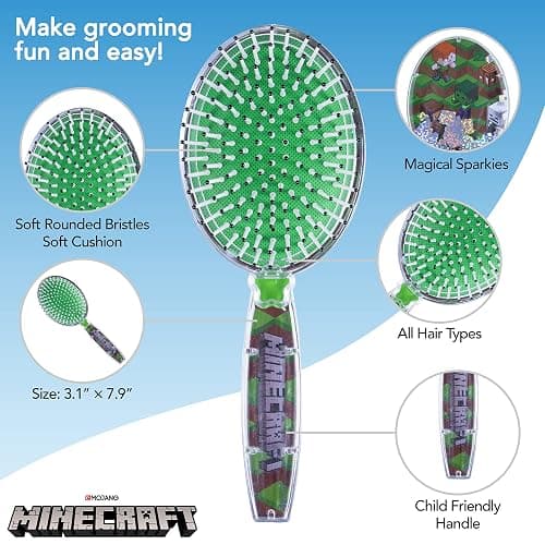 Minecraft Hair Brush with Magical Sparkling Cubes - Confetti, Green - Boys Hair Brush Ages 3+ thumbnail 3
