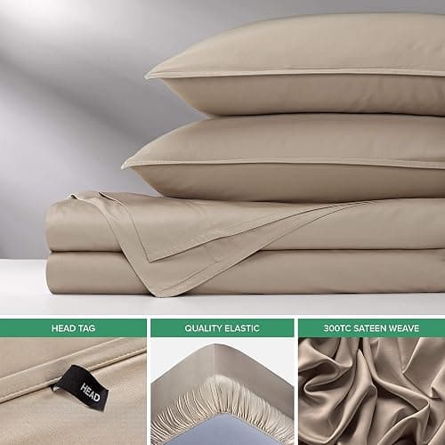 Pure Bamboo King Sheets, Genuine 100% Organic Viscose Derived from Bamboo Bed Sheet Set, Luxuriously Soft & Cooling, Double Stitching, 2 Year Quality Promise (King, Sand) thumbnail 6