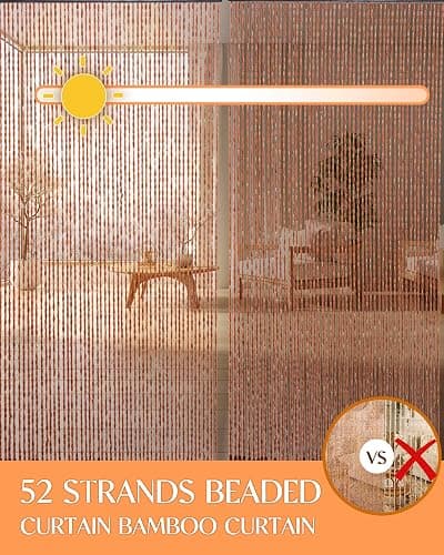 Erfolkerz 52 Strands Beaded Curtain for Doorways -35.4"x79"- Handmade Natural Beaded Curtains，Boho Doorway Wood and Bamboo Bead Curtain-As Insect Screen/Room Divider-Brown thumbnail 10