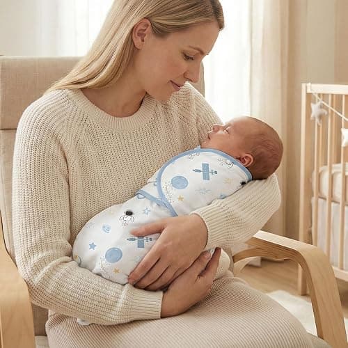GLLQUEN BABY 3-Pack Baby Swaddle Sack for Newborns 0-3 Months, Adjustable Swaddle Wrap to Prevent Startle Reflex, Soft Breathable Sleep Sack for Boys & Girls, Space & Moon Pattern, Baby Essentials thumbnail 8