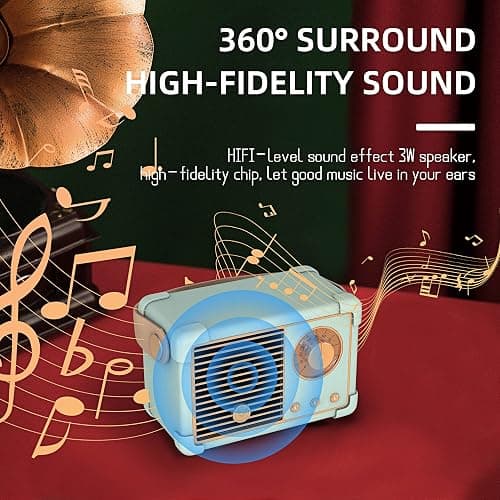 Fsjun Retro Wireless Bluetooth Speaker, Portable Outdoor Speakers,Vintage Decor, Mini Speakers with Powerful Sound, Hands-Free Calls, USB/TF Card/AUX Support (Blue) thumbnail 4