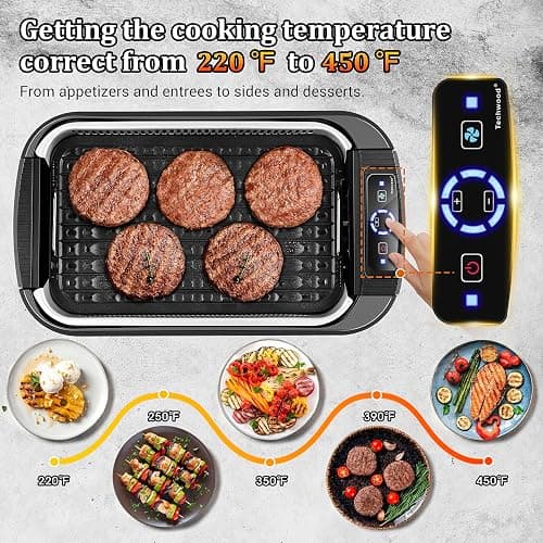 Indoor Smokeless Grill, Techwood 1500W Electric Indoor Grill with Tempered Glass Lid, Portable Non-stick BBQ Korean, Turbo Smoke Extractor Technology, Drip Tray& Double Removable Plate, Black thumbnail 4