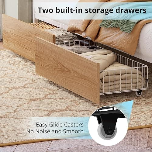 LIKIMIO Full Corner Bed Frame with Storage Drawers, LED, Charging, White | Smart LED & Charging Station, Ample Underbed Storage, Space-Saving Corner Design thumbnail 7