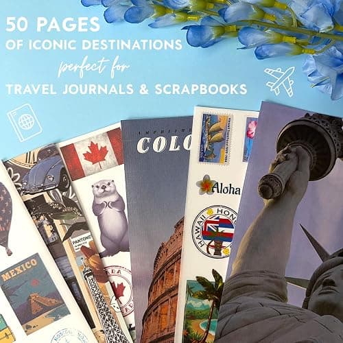 Travel Stickers for Scrapbooking & Journaling - Travel Scrapbook Supplies | 300+ Vintage Washi Stickers for Journaling, 20 Scrapbook Papers, FAYWARE Ephemera for Junk Journals thumbnail 8