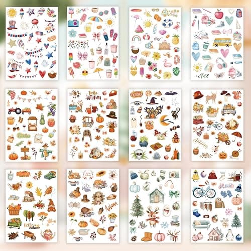 Slapaflife Planner Stickers (24 Page, 1000+ Stickers, Multicolor, Paper, Vintage Style, Holiday & Seasonal Themed, Planner & Scrapbook Accessories) thumbnail 6