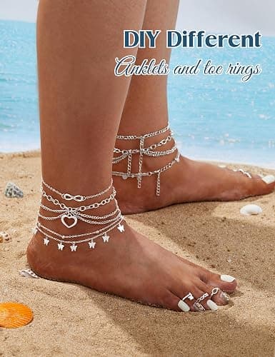 ORAZIO Toe Rings Ankle Bracelets for Women Silver Rose Gold Plated Anklet | Toe Rings Cute Layered Anklets Open Tail Rings Adjustable Non Tarnish Beach Foot Jewelry for Summer thumbnail 3
