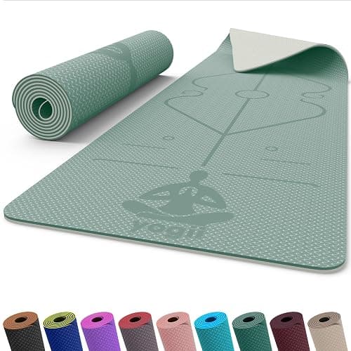 Yogii Yoga Mat - Non-Slip 6mm Thick TPE & Travel-friendly Yoga Mat - Perfect for Home & Gym Exercise Fitness & Pilates - With Laser Alignment Guides for Men & Women - Image 1