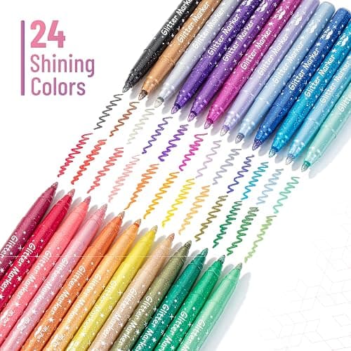 Mr. Pen- Glitter Marker Pens, 24 Pack, Assorted Colors, Medium Tip | Non-Toxic High-Pigment Water-Based Ink, Smooth & Quick-Dry for Crafts, Coloring, Journaling, Doodling thumbnail 2