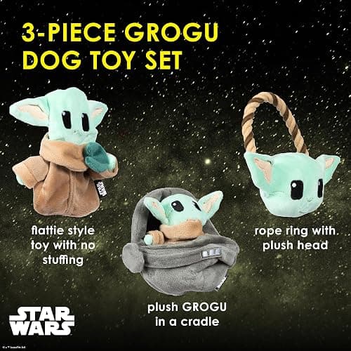 STAR WARS for Pets GROGU 3 Piece Collection - Cradle Plush, Flattie, and Rope Ring Dog Toys - Fabric Squeaky Plushes for All Dogs, Officially Licensed thumbnail 2