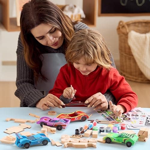 Klever Kits 4 DIY Wooden Race Cars-Build & Paint Your Own Wood Craft Kit, 4 Race Cars Toy, Easy to Assemble Arts Crafts Kit, Birthday Party Presents for Kids Boys and Girls thumbnail 8