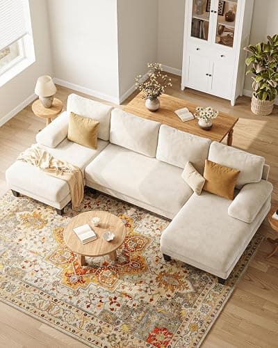 TROMIRY U-Shaped Sectional Couches for Living Room | 112 Inch Modern Sectional Couch | Warm White Chenille Sofa with Double Chaise for Apartment thumbnail 3