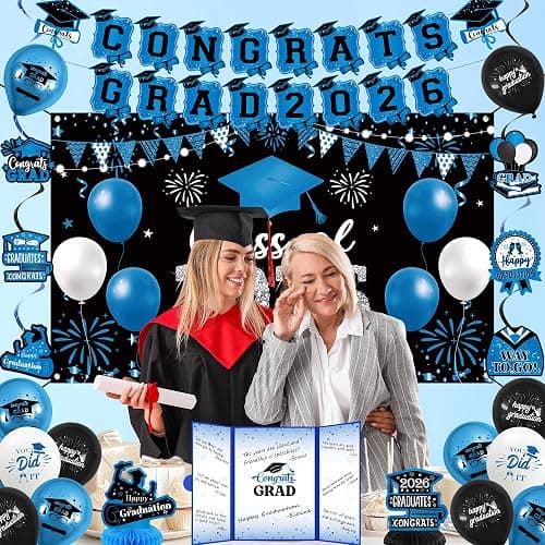 Vlipoeasn Blue 2026 Graduation Party Decorations 2026 College/High School Graduation Decorations Party Supplies, Class of 2026 Congrats Grad Backdrop Banner Signature Book thumbnail 9