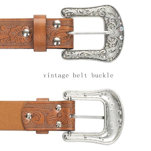 Eohak Western-Belt-for-Women-Cowgirl, PU-Leather-Waist-Belts with Vintage-Carved-Buckle and Tips-Ends for Jeans Pants Dresses thumbnail 5